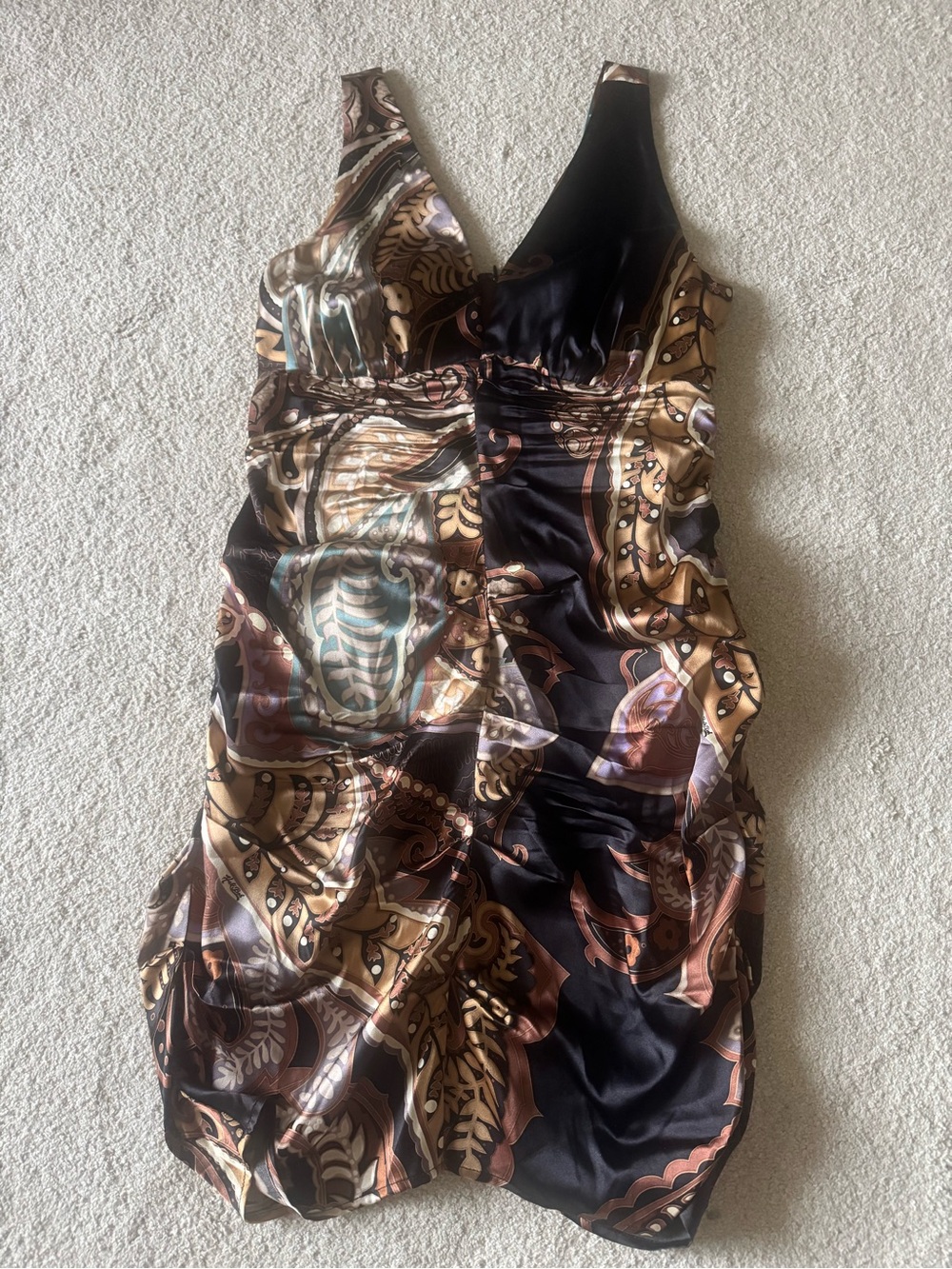 Hale Bob V-Neck Midi Dress in Black and Brown Paisley Print